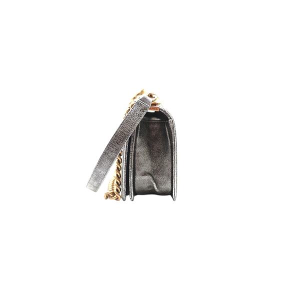CHANEL Boy Medium Calfskin Metallic Silver With Gold Hardware And Chain Strap - Picture 4 of 7